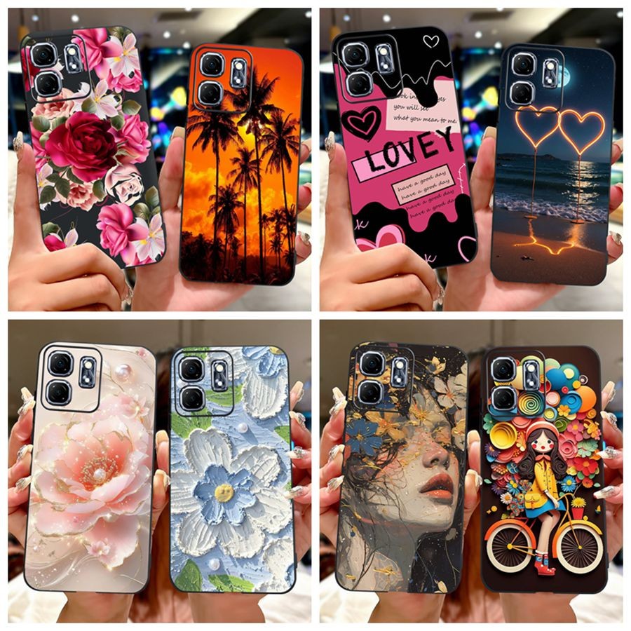 สําหรับ INFINIX Smart 9 กรณีดอกไม้หัวใจทาสีสําหรับ INFINIX Smart 9 X6532 ซิลิโคนนุ่มสีดํารูปแบบสําหรับ INFINIX สมาร์ท 9