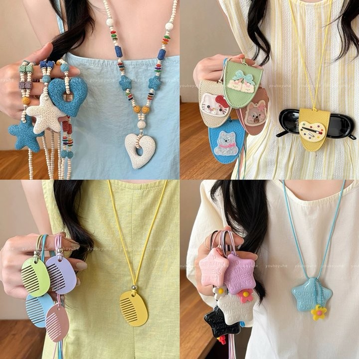 [Jewbeauty]Dopamine Leather Magnetic Glasses Bag Pendant Necklace Summer Casual Versatile Long Necklace Fashion Sweet Necklace