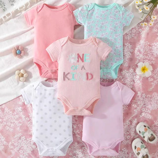PAYI BABY-5 ชิ้น เด็กทารกน่ารัก ผ้าฝ้ายนุ่ม บอดี้สูทเด็ก ทารกแรกเกิดชุดบอดี้สูทแขนสั้น