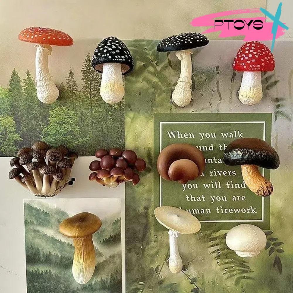 PTOYS แม่เหล็กติดตู้เย็น, แม่เหล็กติดตู้เย็นเห็ดจําลอง, เรซิ่นการ์ตูนน่ารักสร้างสรรค์สติกเกอร์แม่เหล็กตกแต่งบ้าน