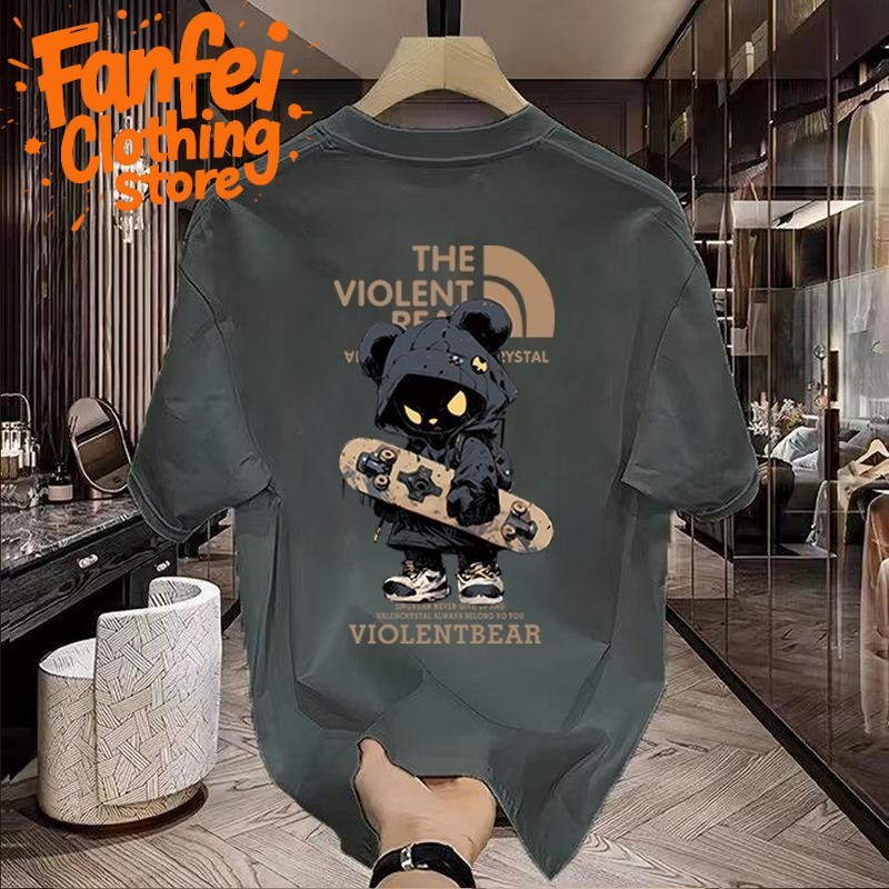 (จัดส่งตลอด 24 ชั่วโมง)Fanfei สไตล์ฮิปฮอปญี่ปุ่น สกรีนหน้าหลัง ลายTHE VIOLENT BEARไม่เป็นขุย ไม่หด ไม่ต้องรีด
