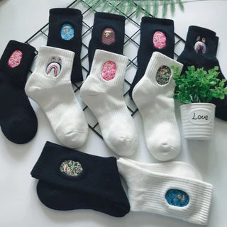 ใหม่ BAPE ape head ถุงเท้ากีฬาผ้าฝ้ายปักหนักระดับไฮเอนด์แฟชั่นผู้ชายและผู้หญิง