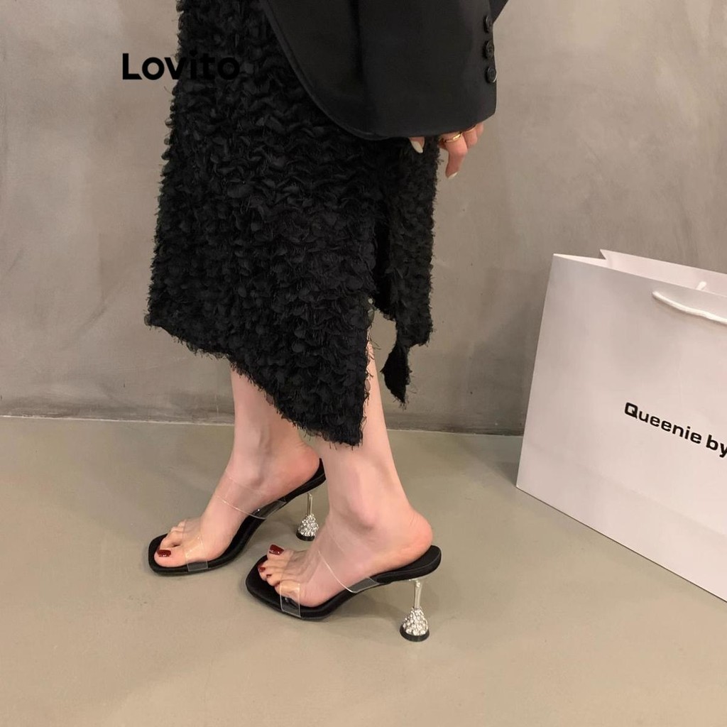 Lovito รองเท้าส้นสูงเพชรแฟลชธรรมดาหรูหราสําหรับผู้หญิง LFA66259