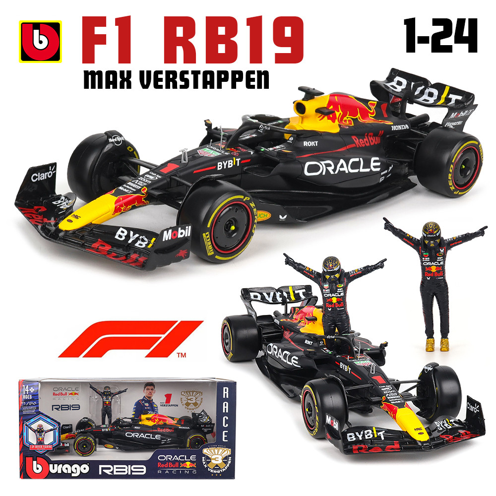 Bburago 1:24 2023 Red Bull RB19 F1 Team + Winning Doll Paint Formula One Alloy Super Toy Car Model