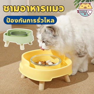 ชามอาหารแมว ชามแมว ชามแก้ว ป้องกันการรั่วไหล ป้องกันการเอียง