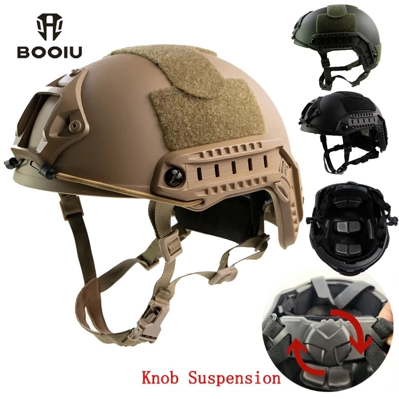 Booiu Airsoft หมวกกันน็อคยุทธวิธีปุ่มปรับ Thicken ABS หมวกกันน็อคกลางแจ้ง CS ขี่ยิง