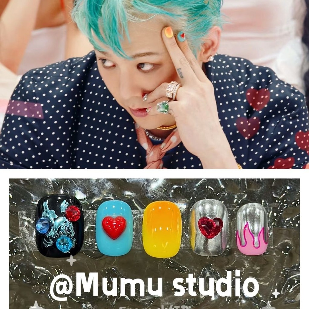 G Kwon Ji-Dragon สไตล์เดียวกันInsเล็บHigh-Endสวมใส่บริสุทธิ์มือวาดสาวร้อนไวท์เทนนิ่งที่ถอดออกได้นักเรียนสั้น