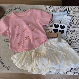 พร้อมส่งค่ะ ชุดเซ็ตเด็กผู้หญิง กระโปรงสีขาว + เสื้อเชิ้ตสีชมพู ลายน่ารักมาก รหัส WP270