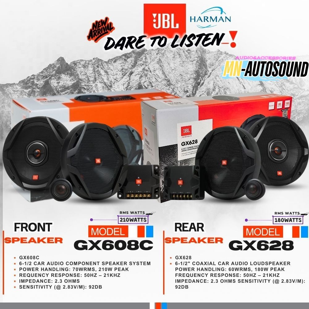 ของเเท้รุ่นท๊อป JBL GX-SERIES รุ่น GX608C เเละ GX628 ชุดลำโพงคู่หน้าหลังติดรถยนต์ 50-21000Hz  ประกัน