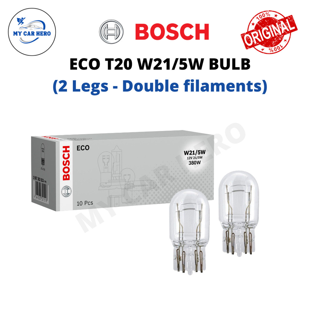 BOSCH Eco T20 (2 ขา - เส้นใยคู่) W21/5W 12V 21/5W W3x16q หลอดไฟไฟท้ายสีเหลืองไฟเบรคหลอดไฟจอดรถด้านหน