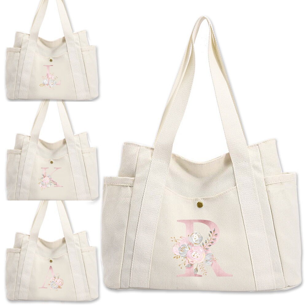 กระเป๋าถือผู้หญิง INS ของขวัญวันเกิดแฟน กระเป๋าถือ กระเป๋าผ้าใบน้ำหนักเบา มีซิป ลายพิมพ์ดอกไม้สีชมพู