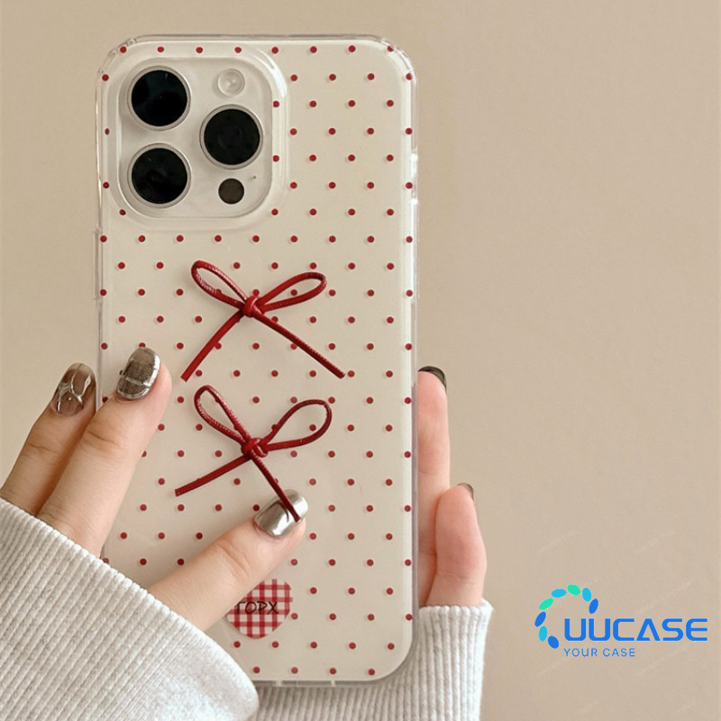 เคสโทรศัพท์สําหรับiPhone 11 12Pro 13 14Plus 15Pro Max 16Plus 16Pro XR XS Max 7 8Plusพร้อมโซ่สุนัขCreative Girlโทรศัพท์Love-themedสีแดงPolka dots Cover BB
