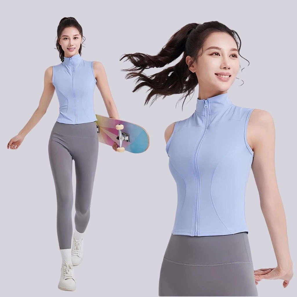 เสื้อแจ็คเก็ตแขนกุดผู้หญิง ดีไซน์สลิมฟิตทรงเข้ารูป ช่วยเก็บทรงให้หุ่นดูเป๊ะ เสื้อกล้ามออกกำลังกาย ผู้หญิง มีซิปรูด