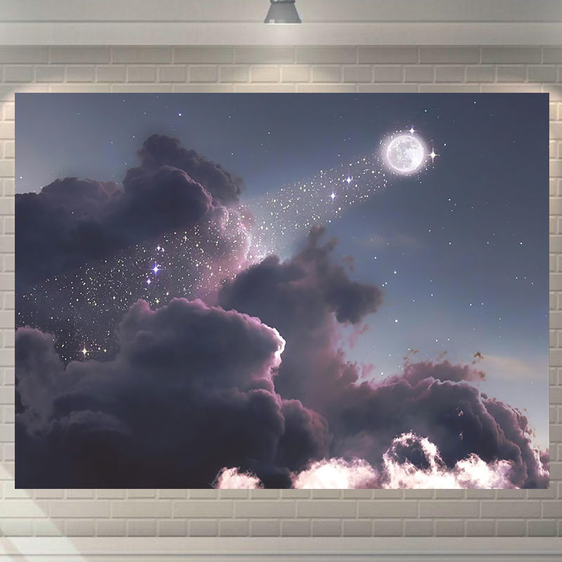 ผ้าพื้นหลังฉากกลางคืนที่มีบรรยากาศ ท้องฟ้าเต็มไปด้วยดวงดาว ผ้าแขวนตกแต่งห้องนอน ผ้าผนังหอพัก ผ้าทอภูมิทัศน์ - รูปที่ 6