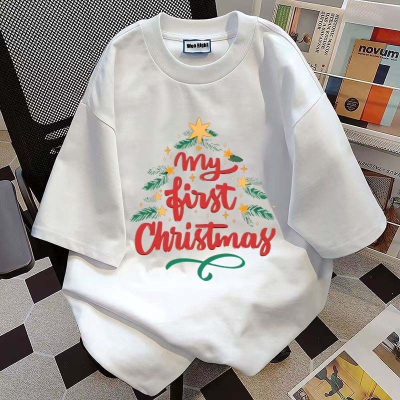(จัดส่งตลอด 24 ชั่วโมง)Woo Right 2025 เสื้อยืดพิมพ์ลาย เสื้อสีพื้น New Year Clothing Merry Christmas เสื้อแขนสั้น