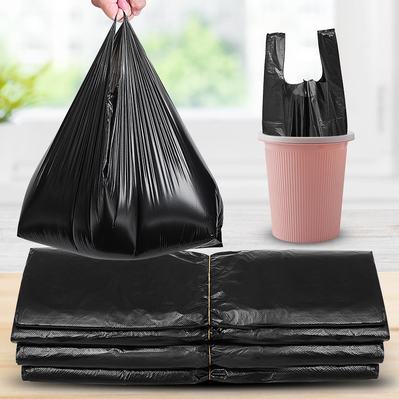 ถุงขยะดำหูหิ้ว ถุงขยะหูหิ้ว 50 PCS หนา สไตล์เสื้อกั๊ก แข็งแรงและทนทาน