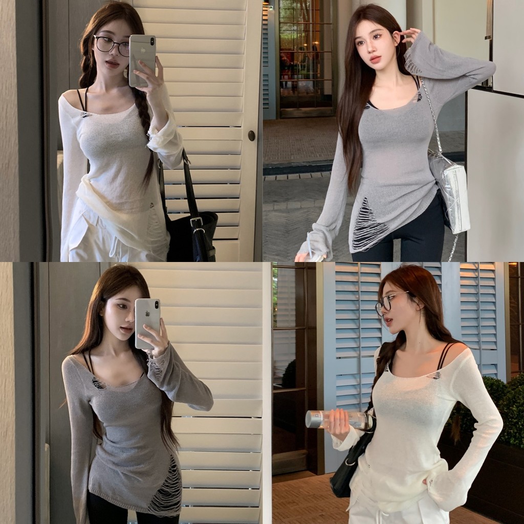 Anne เสื้อกันแดด คอกลม ไหมพรม คอกลม ผ้านิ่ม เสื้อคลุมแขนยาว สไตล์ลำลอง ใส่สบาย แฟชั่น #44172
