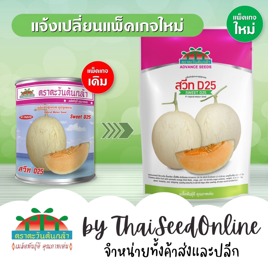 ADV โฉมใหม่ ซอง 20กรัม แคนตาลูปสวีทดี 25 D25 20 กรัม ตราตะวันต้นกล้า