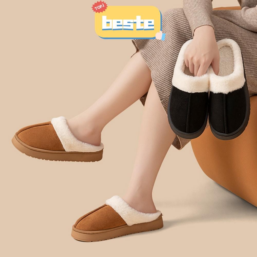 รองเท้าบ้านฤดูหนาว BATE, Fuzzy Fluffy Memory Foam รองเท้าแตะแพลตฟอร์มผู้หญิง, ในร่มและกลางแจ้ง Anti-slip Plush ซับรองเท้าแตะอุ่น
