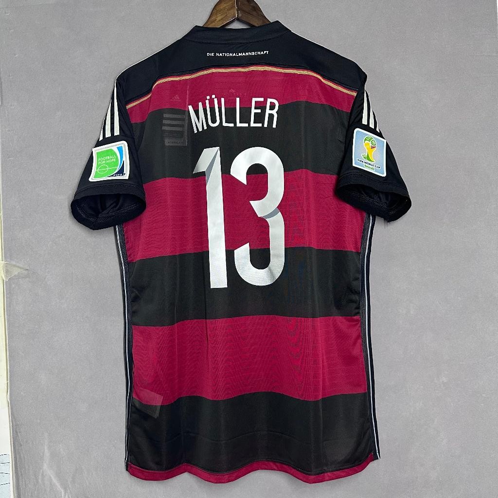 2014 เสื้อคุณภาพสูง Germany Away MULLER KLOSE GOTZE เสื้อยืดกีฬา