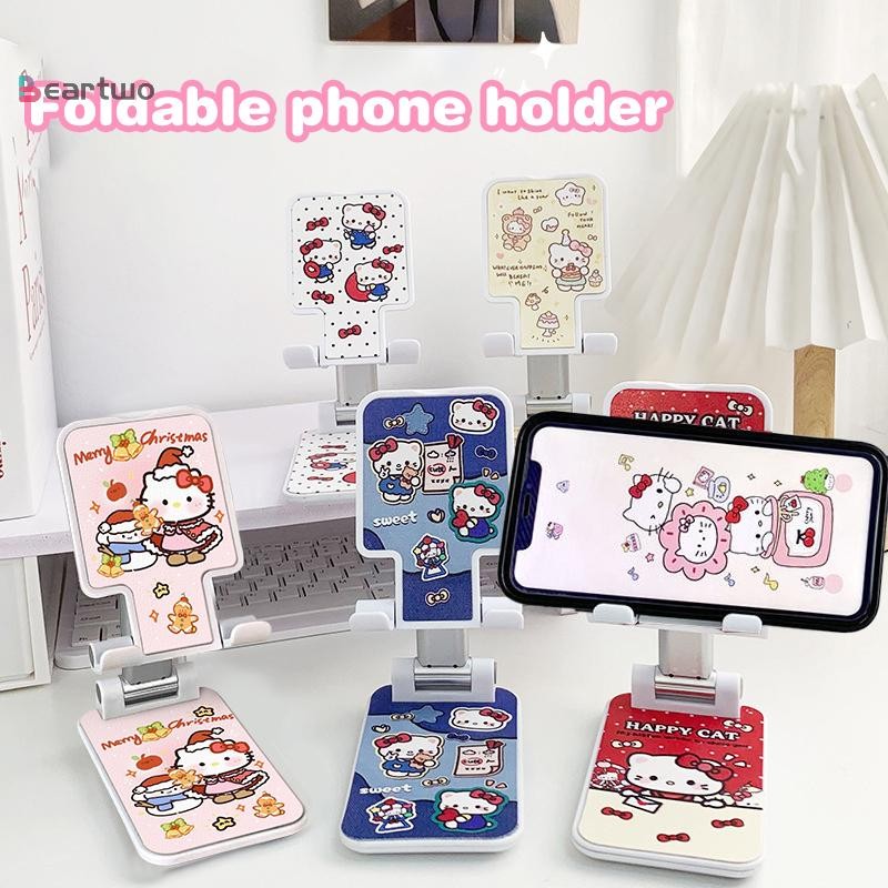 <beartwo>Sanrio Hello Kitty ที่วางโทรศัพท์มือถือ Kuromi Cinnamoroll ที่วางแท็บเล็ตตั้งโต๊ะแบบปรับได้แบบพับได้ Nice