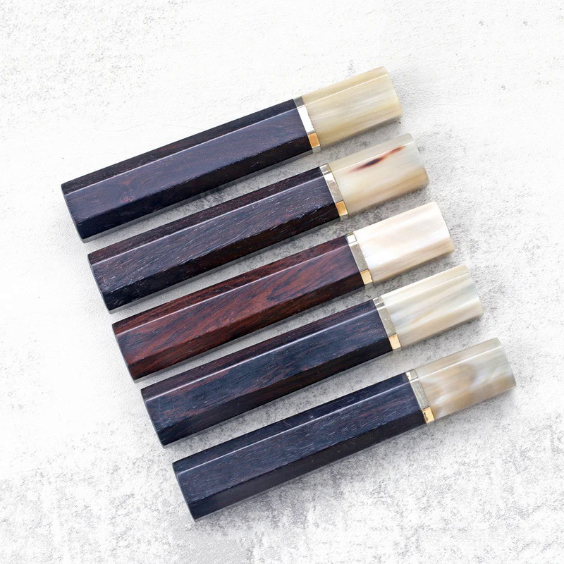 Ebony With White Ox Horn Handmade Octagonal Geometry Knives Handle For Damascus Sushi Chef Knife Kit