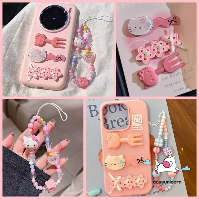 การ์ตูน Hello Kitty 3D ตุ๊กตา DIY อุปกรณ์เสริมสร้างสรรค์ตลก Candy ลูกปัดสีสร้อยข้อมือโทรศัพท์ Universal DIY น่ารัก Hello Kitty แมวน้อยหัวใจรักโทรศัพท์ Key Chain Lanyard