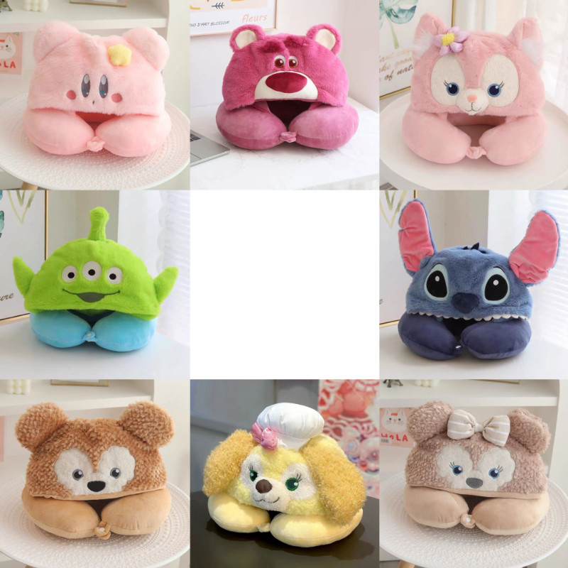 หมอนตุ๊กตาหมวก U-Shape ลายการ์ตูนสุดน่ารักสำหรับผู้หญิง หมอนเครื่องบินพกพา หมอนนอนสำนักงานใหม่ สิ่งจำเป็นสำหรับการเดินทาง