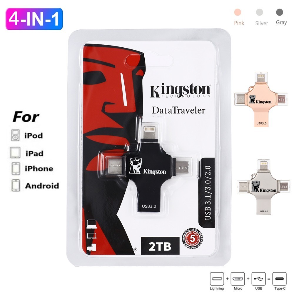 2tb USB3.0 แฟลชไดรฟ์ 4 in 1 โลหะ 1TB 512GB 256GB Otg Pendrive 128GB 64GB U Disk สําหรับ iP/ho/ne 6/7