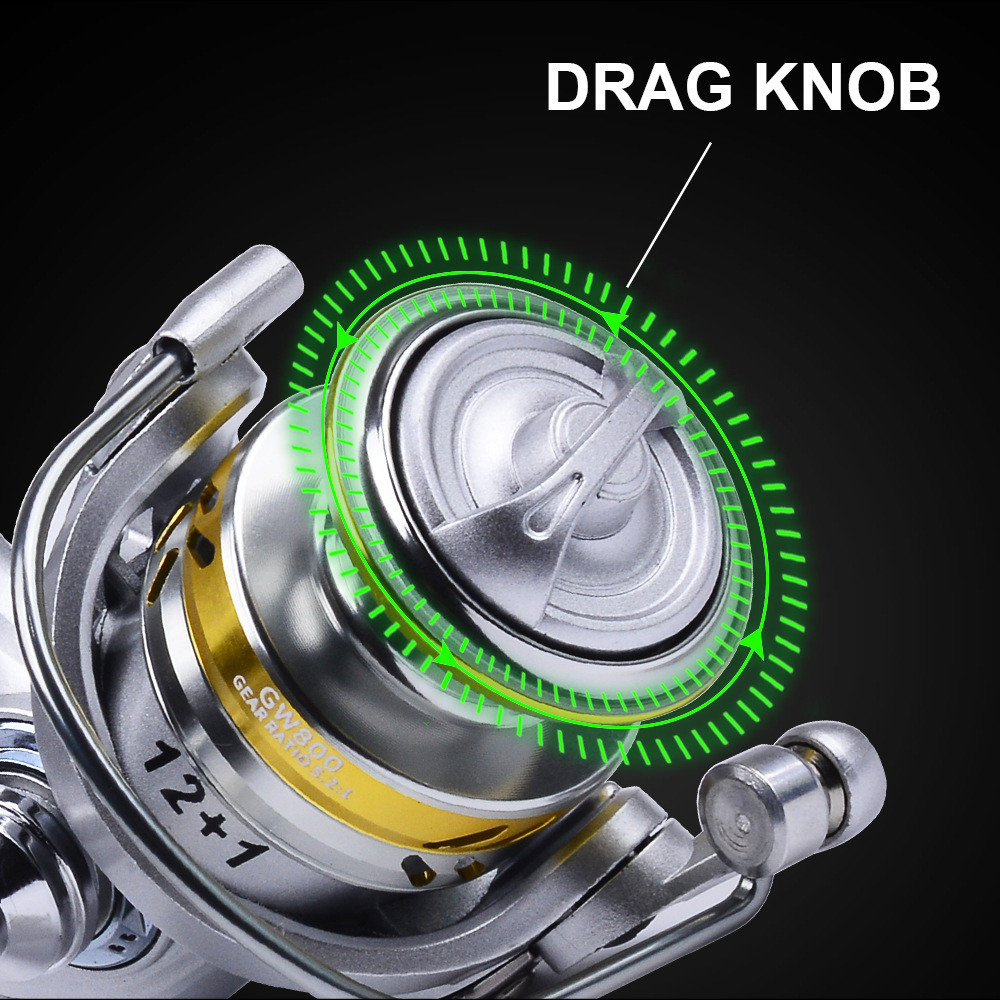 Proberos Ultralight ตกปลา Reel 800 โลหะ Spool Spinning Reel น้ําเค็ม 5.2:1 Gear Ratio 8 กก.ลากสูงสุด 12 + 1BB อุปกรณ์ตกปลากลางแจ้ง - รูปที่ 4