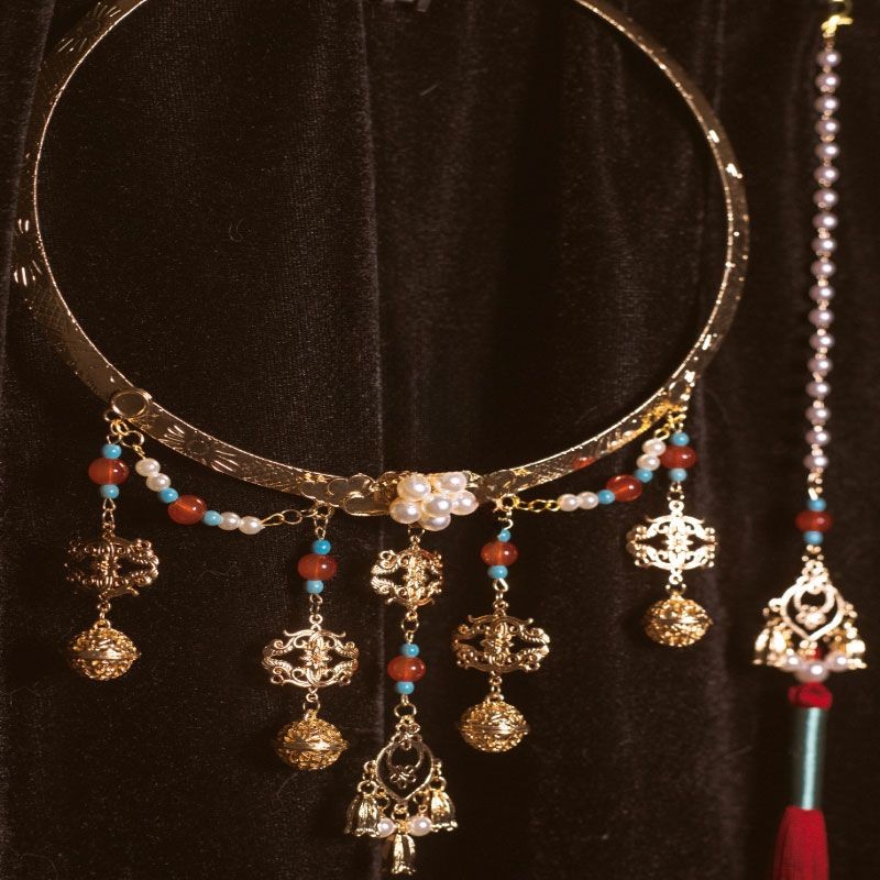 วันปีใหม่ {Golden Ling} โบราณล็อคอายุยืน Hanfu Yingluo ปลอกคอใหม่สไตล์จีนสร้อยคอ Ming Made ชุดแต่งงา