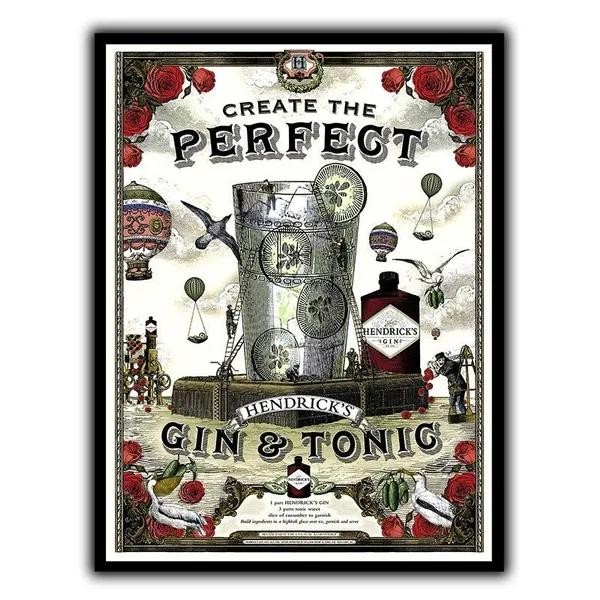 Hendricks Gin & Tonic โลหะ Wall Plaque Vintage โลหะดีบุกป้ายบาร์ Cafe Garage Wall Decor 30*40 ซม.