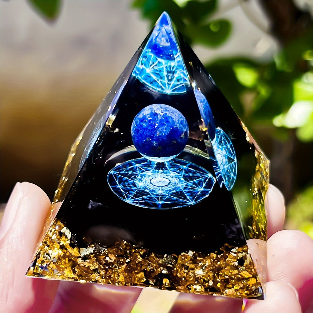 Lapis Lazuli & Obsidian Orgone Pyramid 5.0 ซม. - หินธรรมชาติสําหรับพลังงานบวก, ผ่อนคลาย & จักระ - กา