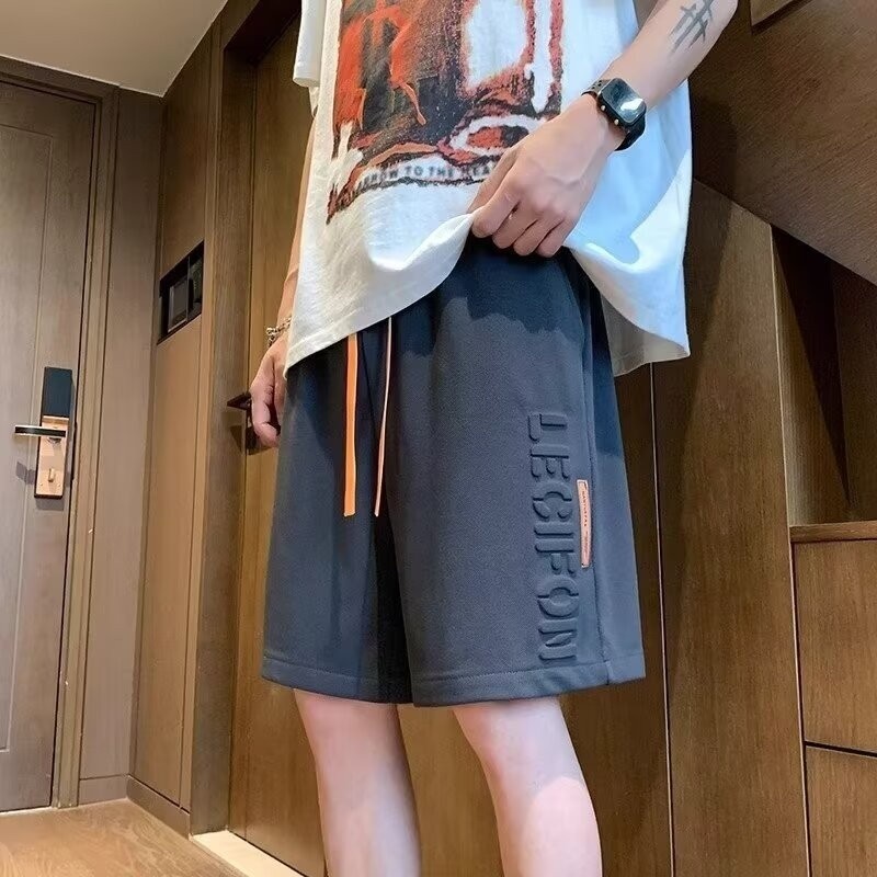 กางเกงกีฬาขาสั้น 3D American Street Waffle Steel Stamp LEC สีดําสีขาวสีเทาสีเขียวกางเกงขาสั้นเด็กชาย