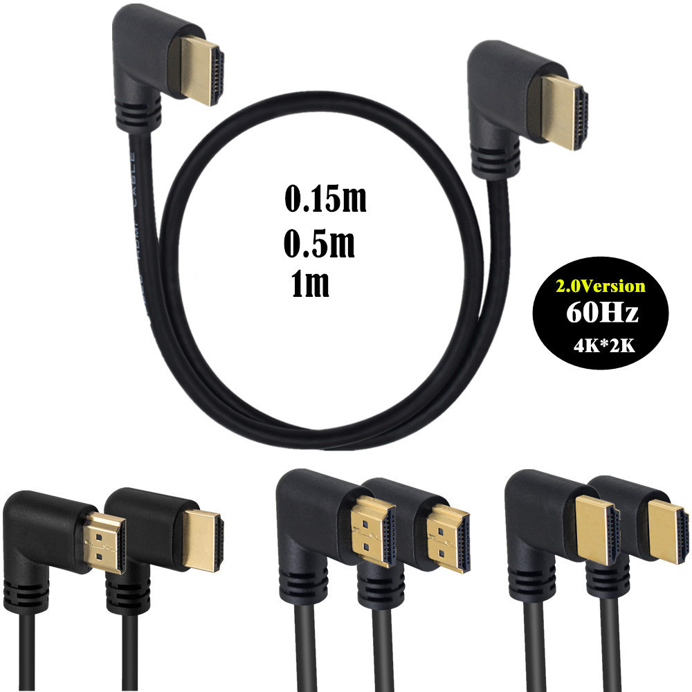 90 องศามุมขวา HDMI 2.0V สาย 4K * 2K @ 60HZ , HDMI 2.0 ชายเป็น HDMI ชายสาย 15 ซม. 50 ซม. 100 ซม.ซ้าย/ขวาด้านข้าง Bend Connector
