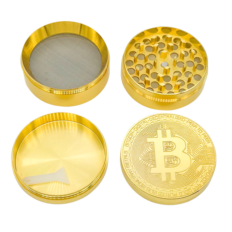 63mm Bitcoin Herb grinder แบบพกพาขนาดเล็ก 4 ชั้นวัสดุโลหะบดเครื่องมือครัวของขวัญวันหยุด
