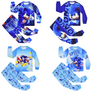 พร้อมสต็อกขายร้อนเม่นโซนิคเด็กเด็กแขนยาวชุดใส่ในบ้านสูท003
