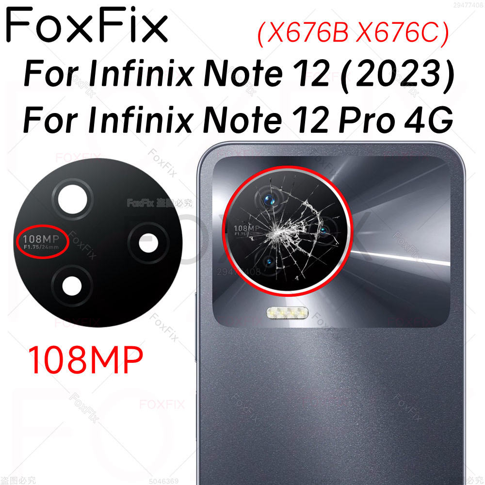 เลนส์กล้องด้านหลังสําหรับ Infinix Note 12 2023 Note12 Pro 4G X676B X676C ฝาครอบกล้องด้านหลังเปลี่ยน + สติกเกอร์กาว