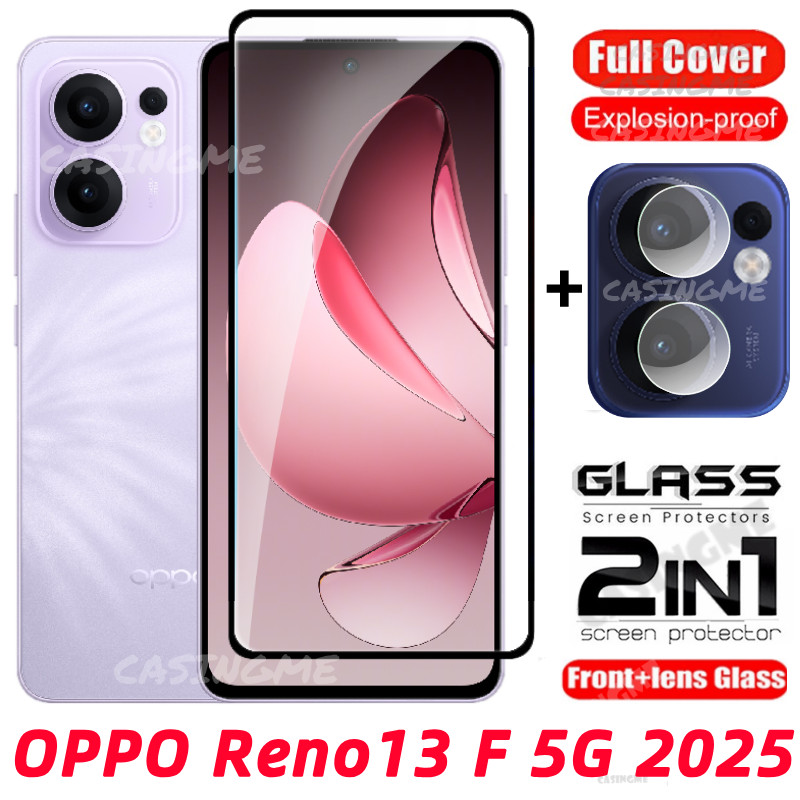Oppo Reno13 F 5G 2025 2in1 ป้องกันหน้าจอคลุมทั้งหมดฟิล์มกระจกนิรภัย 2 ใน 1 ป้องกันหน้าจอสําหรับ OPPO Reno 13 Reno13F Reno13 F 13F OppoReno13F 5G กระจกนิรภัยด้านหน้าฟิล์ม