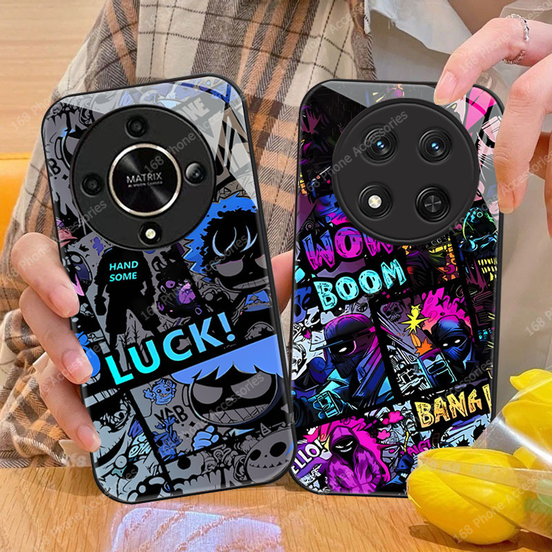 เคส Honor X9C X9B X9A 5G เคส Honor X9C Smart กรณีอะนิเมะดูเดิลปีศาจน้อยกันกระแทก 2025 สไตล์ใหม่หรูหรากระจกฝาครอบพร้อมแหวนสายรัดโทรศัพท์ขาตั้งซิลิโคนนุ่มขอบโทรศัพท์สําหรับเด็กผู้ชาย
