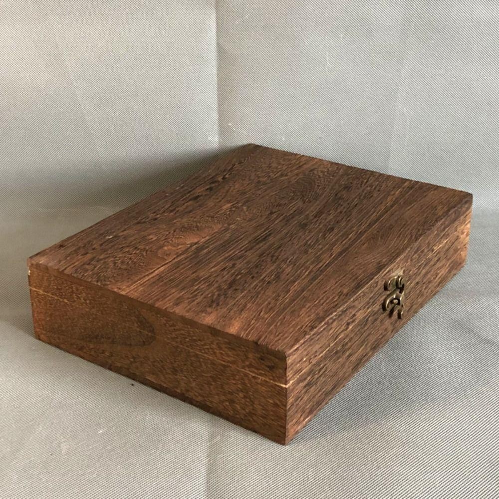 CYBER Retro Locking Storage Box, Wood Dust-Proof Tea Box, Sundries Organizer ประณีตพร้อมฝาปิด Vintage Treasure Chest Home Office ราคา ถูกที่สุด ดีลบีเคเค แกลเลอรีภาพที่ 5