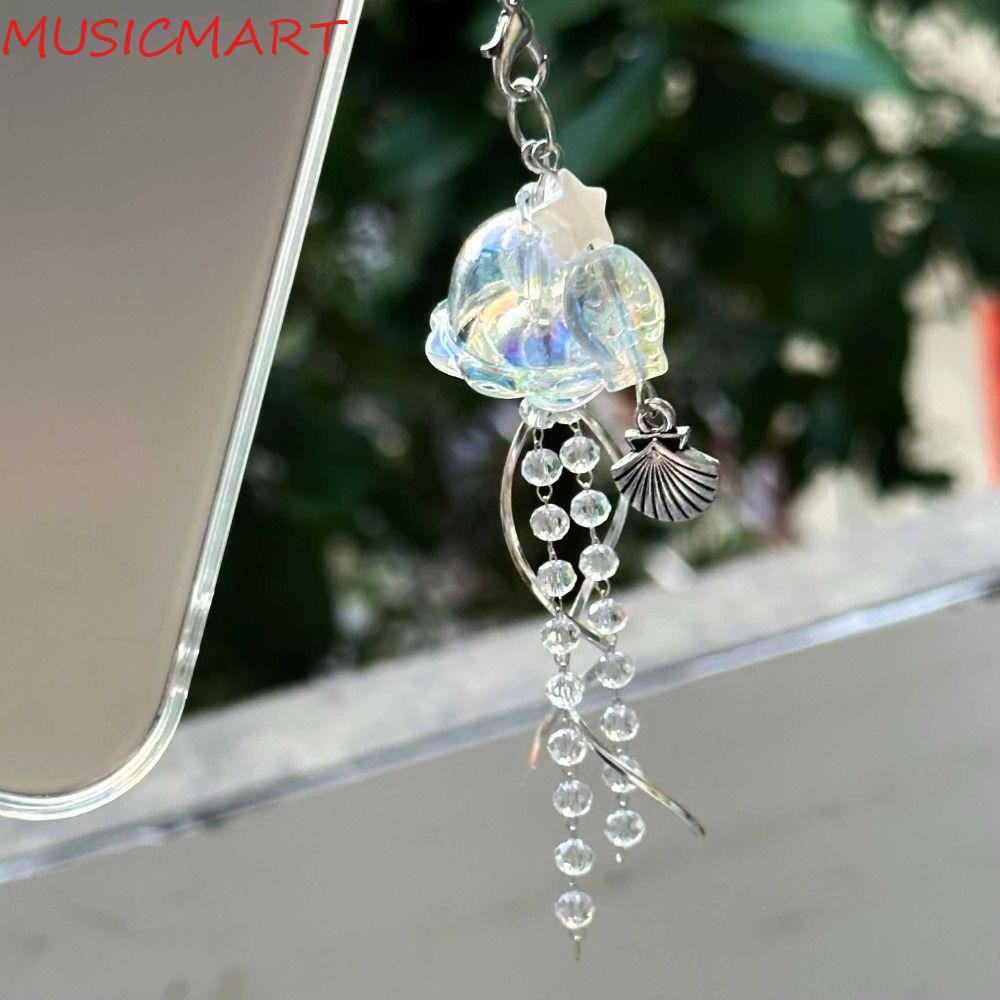 Musicmart ลูกปัดโทรศัพท์ Lanyard, Handmade Star Sea Shell แมงกะพรุน Key Chain, กระเป๋า Charm Y2K Lanyard จี้สีสันแมงกะพรุนโทรศัพท์ Charm ผู้หญิงสุภาพสตรี