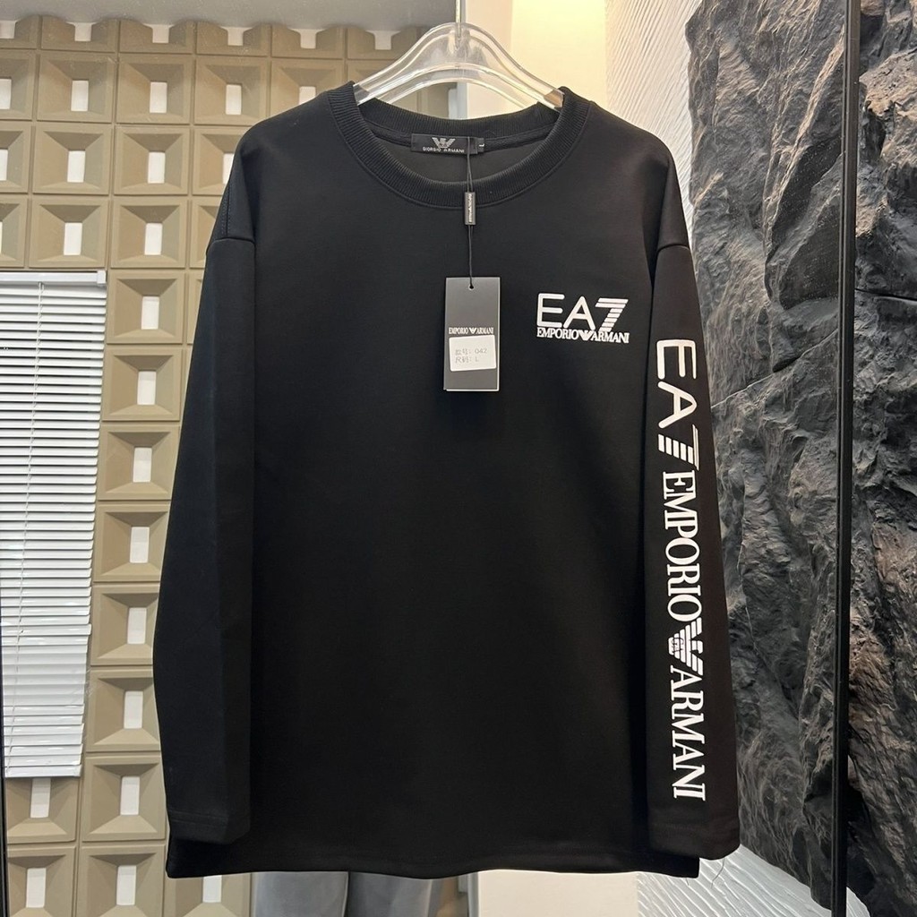 Armani EA7 Street Wear All-Match Long-Sleeved Men Women Boys Same Style Sweatshirt Fashion Collar La