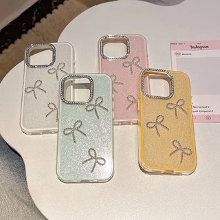 Bowknot GLITTER เคสโทรศัพท์อะคริลิคสําหรับ iPhone 17 Pro Max 17 Air 16 15 14 13 12 11 กันกระแทกป้องกันปลอก