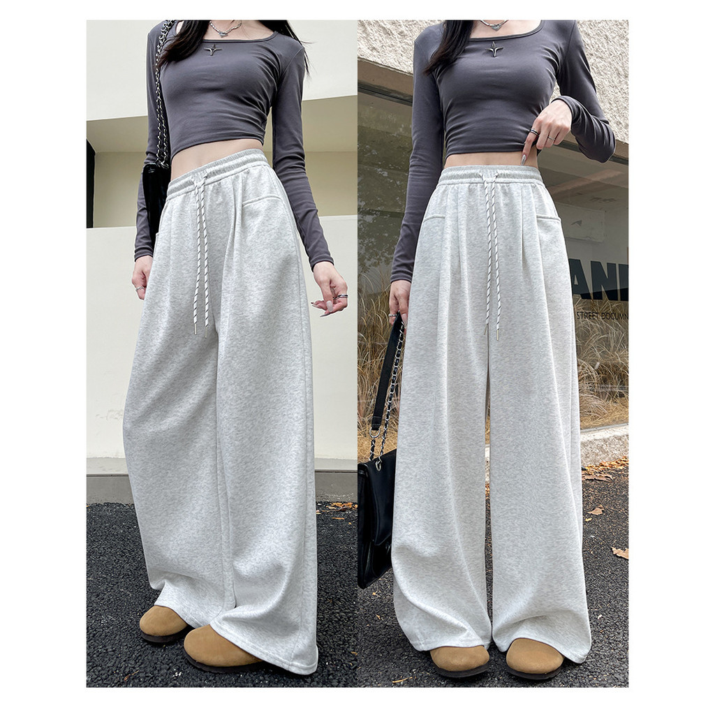 2025 ผู้หญิงกางเกงกีฬาสีเทาสไตล์ใหม่กางเกงลำลองหลวม moonlite.th