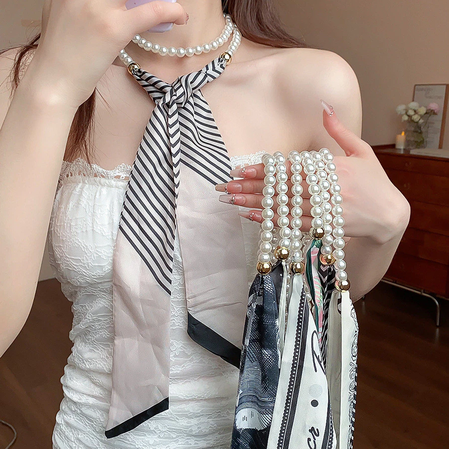 [จูวบิวตี้]ผ้าพันคอสร้อยคอมุกเรียบง่ายและระดับไฮเอนด์โซ่กระดูกไหปลาร้าอารมณ์เครื่องประดับแฟชั่น