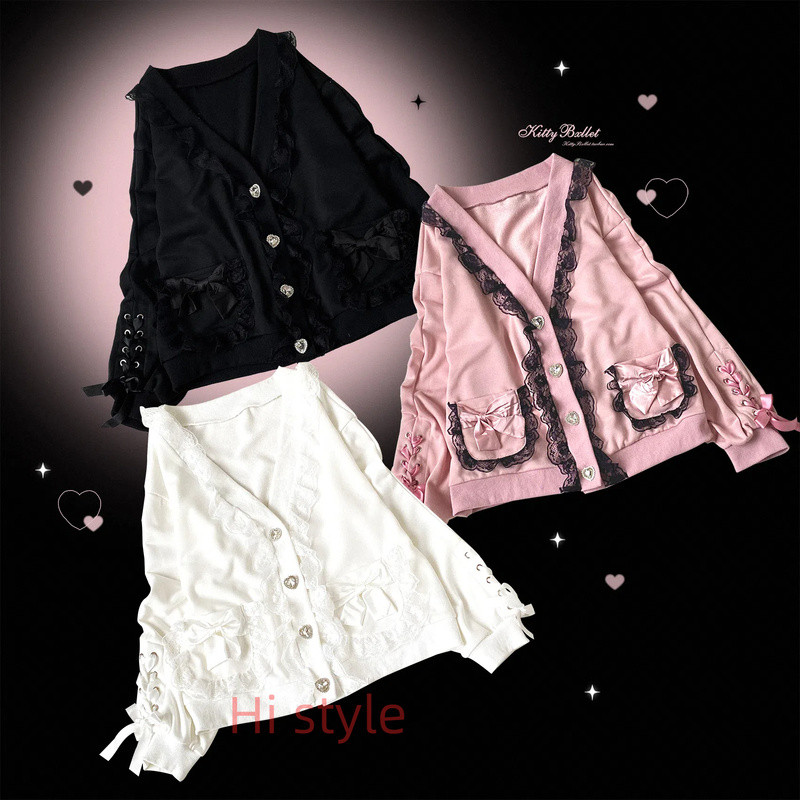 KittyBxllet Jirai kei Lizlisa dupes ลูกไม้ Dearmylove เสื้อคลุมผูกโบว์