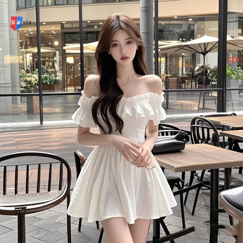 LGTH Women Off-shoulder Ruffles A-line Summer Chic Sweet Holiday White Mini Dress HOT