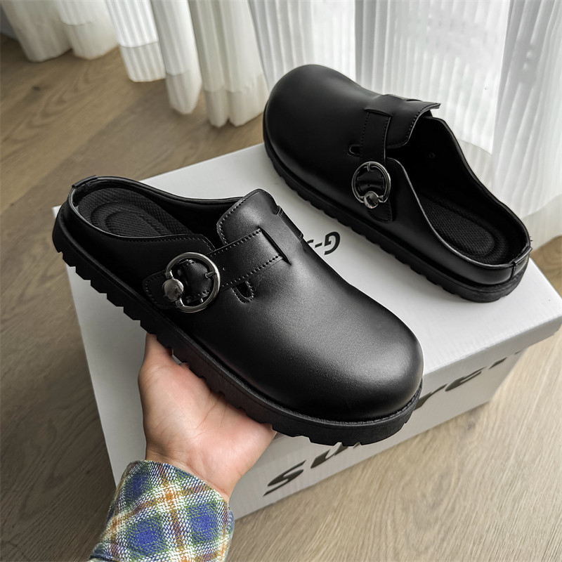 รองเท้าผู้ชายแฟชั่น Mules toe-toe รองเท้าแตะครึ่งรองเท้าขี้เกียจ