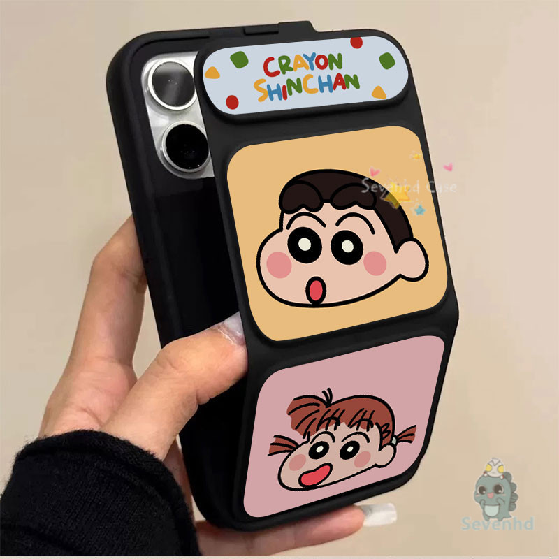 การ์ตูนอะนิเมะ Crayon Shinchan ฝาครอบสําหรับ iPhone 16 15 14 13 12 11 Pro Max สี Creative Solid Cover วางแฟชั่นเกาหลีพับเคสโทรศัพท์